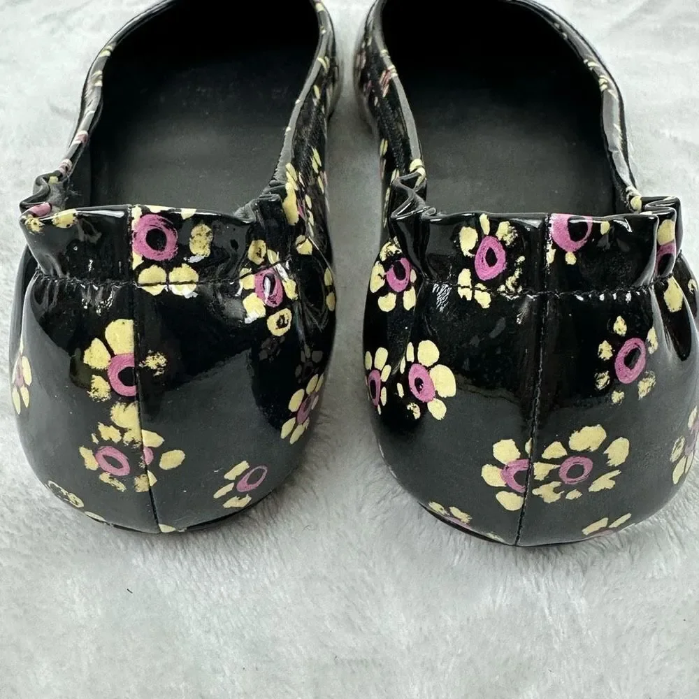 Tory Burch Women's 9‎ Patent Leather Floral Print Ballet Flat Black Daisy Print